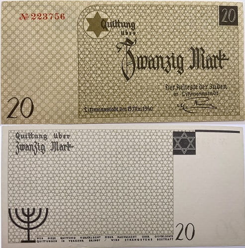 Banknot 20 marek 1940 Getto w Łodzi