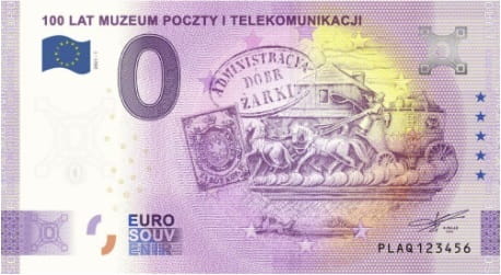 Banknot 0 euro 100 lat Muzeum Poczty i Telekomunikacji 2021