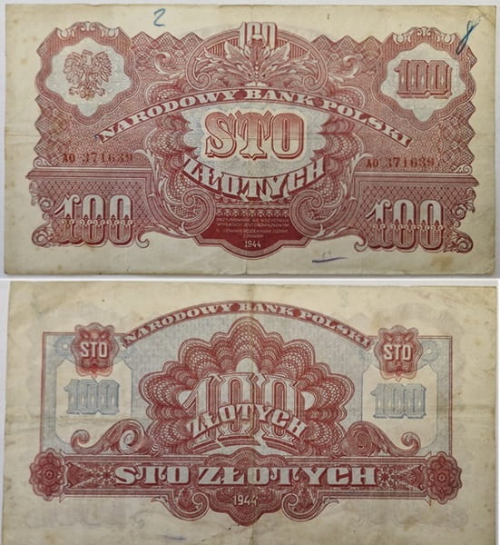 Banknot 100 zł 1944 seria lubelska "-owym"