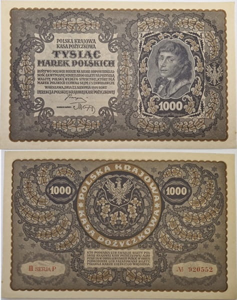 Banknot 1000 marek 1919 r. stan 1