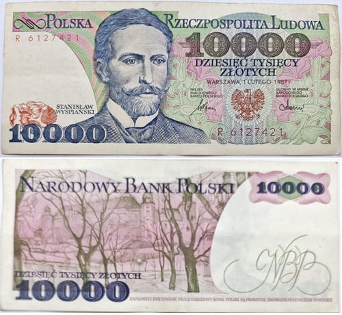 Banknot 10000 zł 1987 Stanisław Wyspiański stan 3