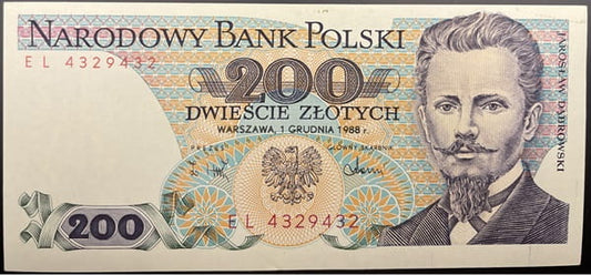 Banknot 200 zł 1988 Jarosław Dąbrowski stan 2