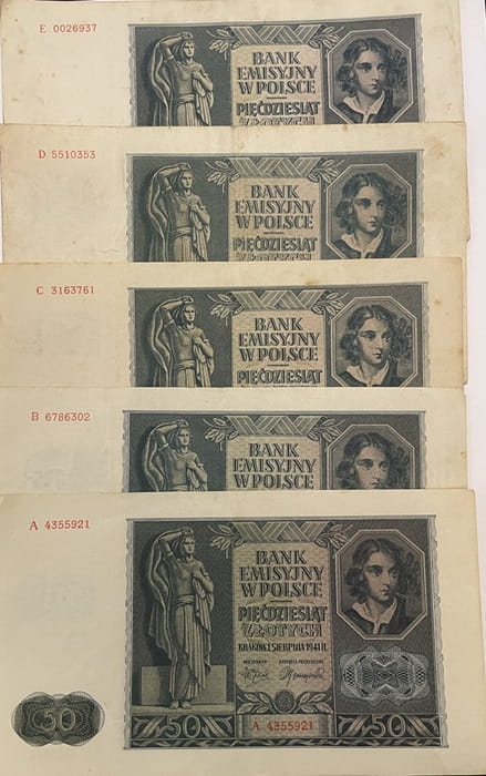 Banknot 50 zł 1941 r. A, B, C, D, E