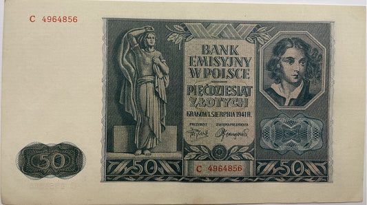 Banknot 50 zł 1941 stan -1/+2