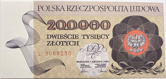 Banknot 200000 zł 1989 stan 1