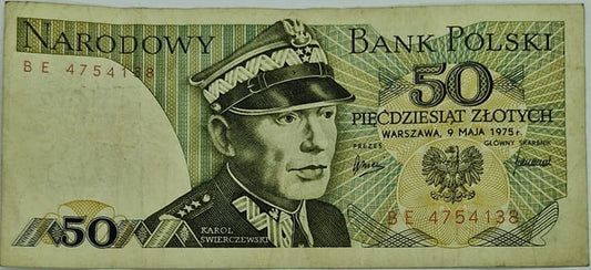 Banknot 50 zł 1975 Karol Świerczewski stan 3