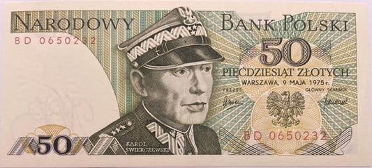 Banknot 50 zł 1975 Karol Świerczewski UNC