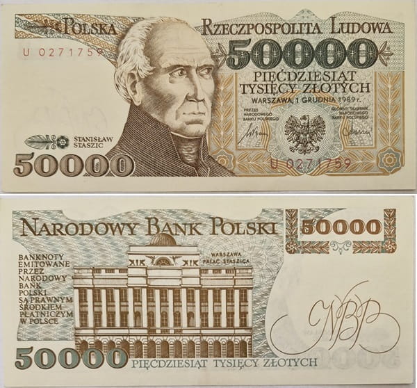 Banknot 50000 zł 1989 Stanisław Staszic stan 1