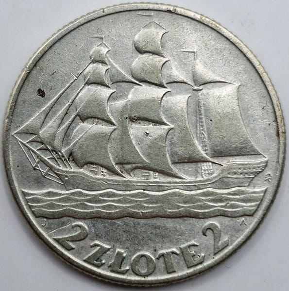Moneta 2 zł Żaglowiec 1936 r stan 3