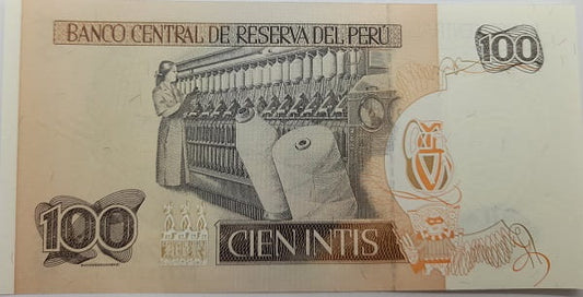 Peru Banknot 100 Intis 1987 r. UNC