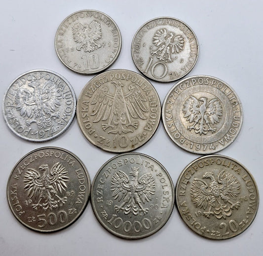 Zestaw monet obiegowych PRL obrazkowe 1966-1990 8 szt