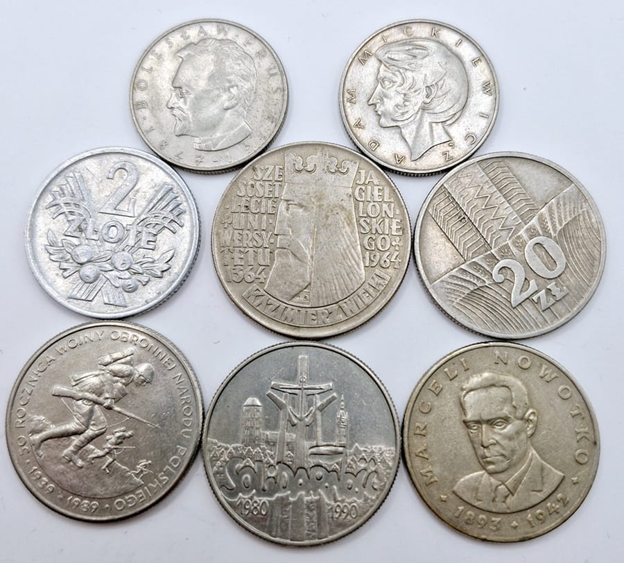 Zestaw monet obiegowych PRL obrazkowe 1966-1990 8 szt