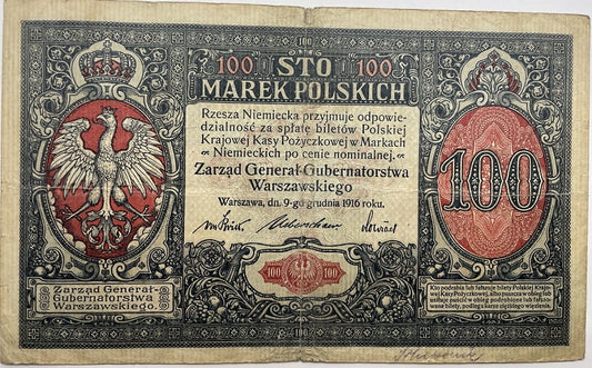 Banknot 100 marek polskich 1916 stan 3
