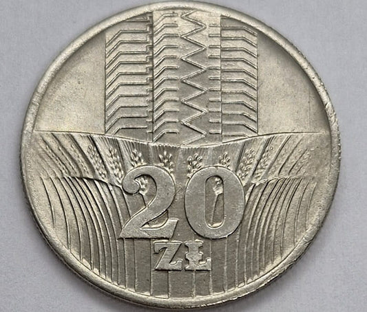 Moneta 20 zł Wieżowiec i kłosy 1974 b.z.