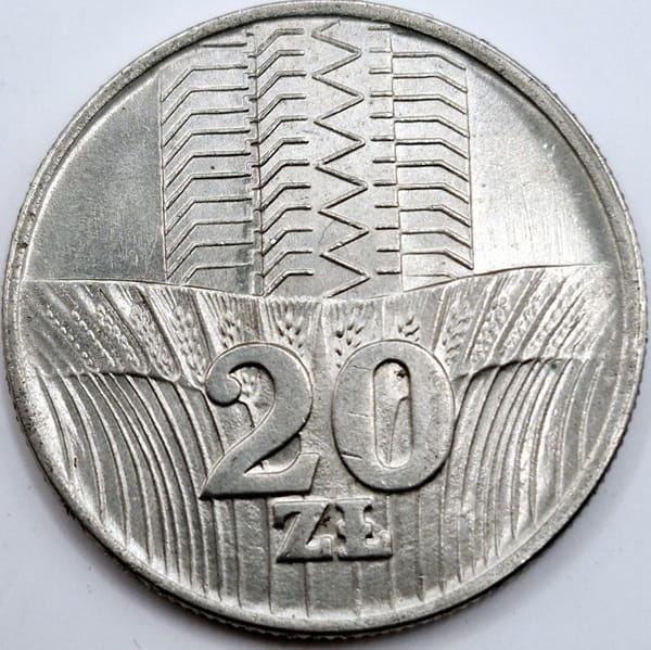 Moneta 20 zł Wieżowiec i kłosy 1976 bz