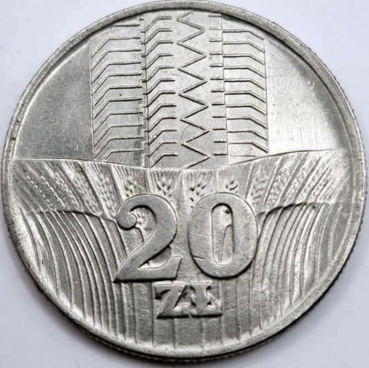 Moneta 20 zł Wieżowiec i kłosy 1976 bz