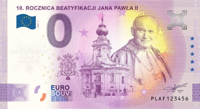 Banknot 0 euro 10 rocznica Beatyfikacji Jana Pawła II 2021 001133