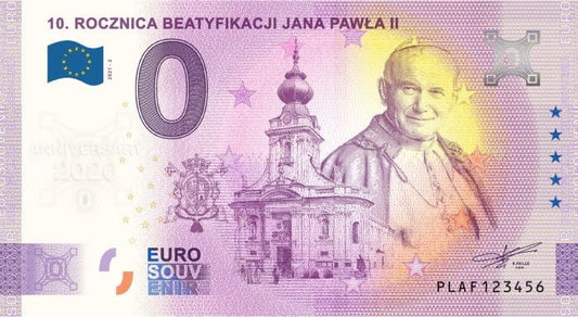 Banknot 0 euro 10 rocznica Beatyfikacji Jana Pawła II 2021 001133