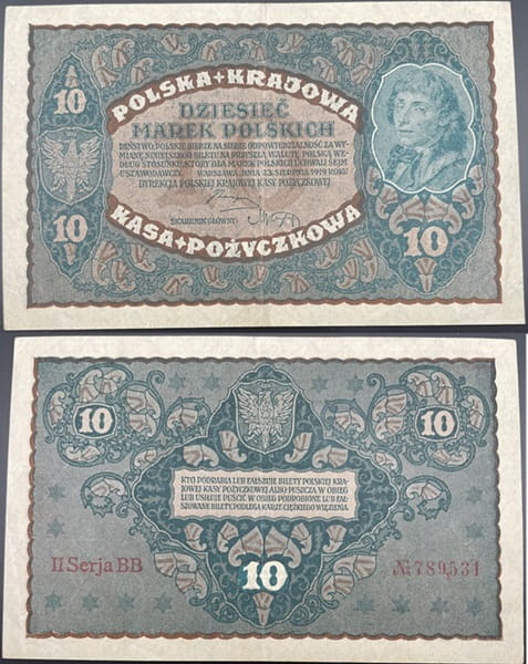 Banknot 10 marek 1919 r. stan 2