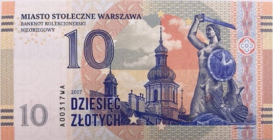 Banknot 10 złotych Warszawa 2017 r. Nieobiegowy