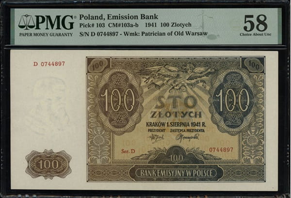 Banknot 100 złotych 1941 r. PMG 58