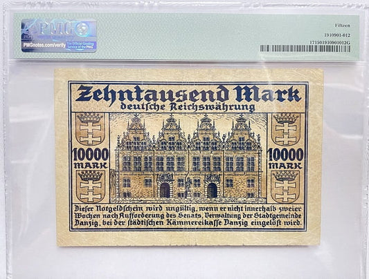 Banknot 10000 marek 1923 r. PMG 15 Wolne Miasto Gdańsk