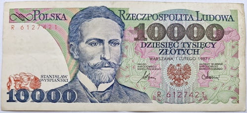 Banknot 10000 zł 1987 Stanisław Wyspiański stan 3