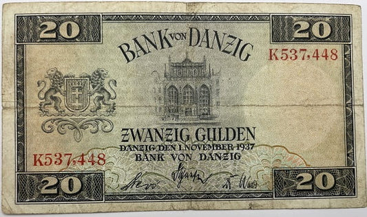 Banknot 20 guldenów 1937 r. Wolne Miasto Gdańsk