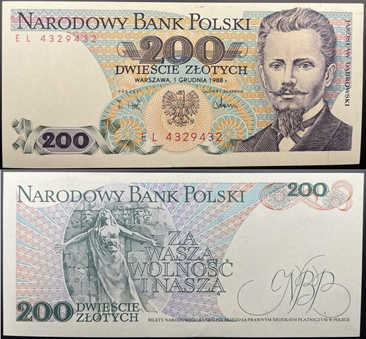Banknot 200 zł 1988 Jarosław Dąbrowski stan 2