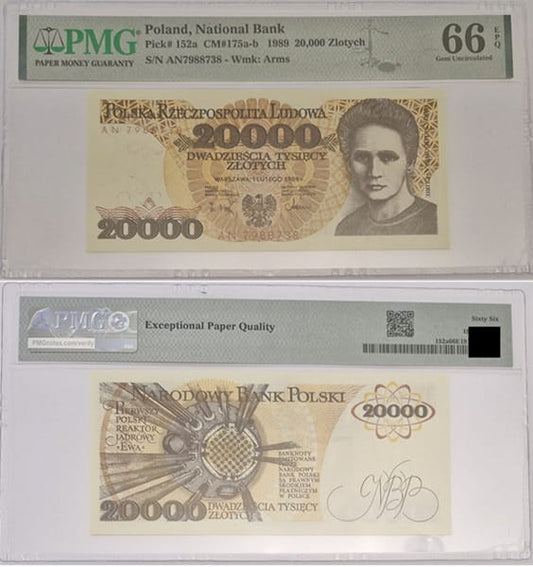Banknot 20000 złotych 1989 PMG 66 EPQ
