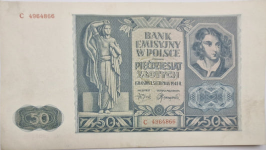 Banknot 50 zł 1941 r. stan 2