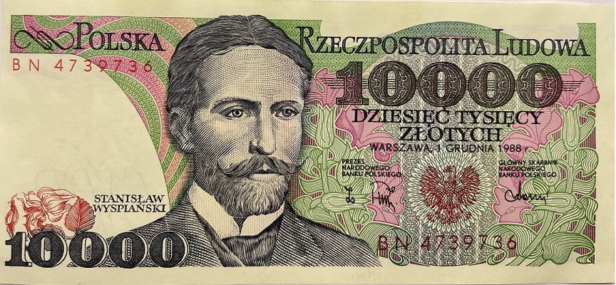 Banknot 10000 zł Stanisław Wyspiański 1988 stan 2