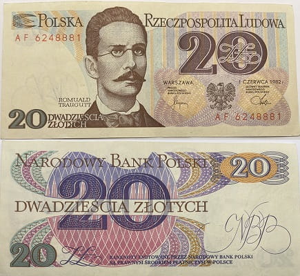 Banknot 20 zł 1982 Traugutt stan +2
