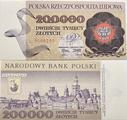 Banknot 200000 zł 1989 stan 1