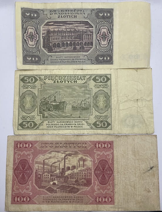 Banknoty 20 zł 50 zł 100 zł zestaw 1948