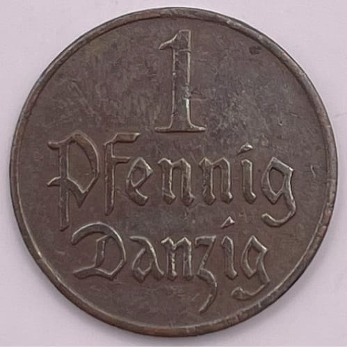 Moneta 1 fenig Wolne Miasto Gdańsk 1923