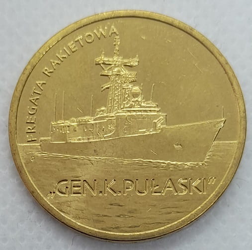 Moneta 2 zł fregata rakietowa gen Pułaski 2013