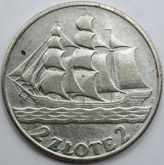 Moneta 2 zł Żaglowiec 1936 r stan 3