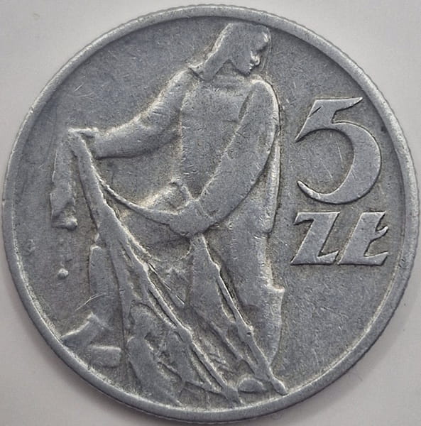Moneta 5 zł Rybak 1960 stan 3