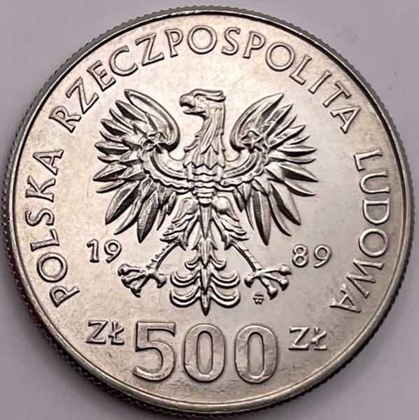 Moneta 500 zł 50 rocznica wojny obronnej 1989