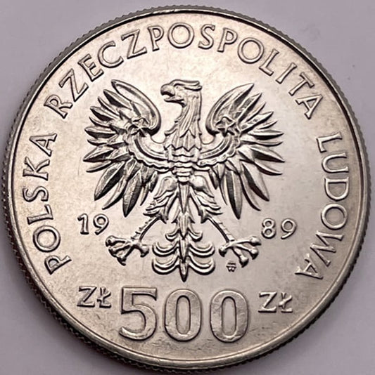 Moneta 500 zł 50 rocznica wojny obronnej 1989