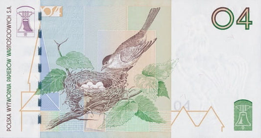 Pokrzewka czarnołbiasta 04 PWPW 2004 r. Ptaszki banknot testowy