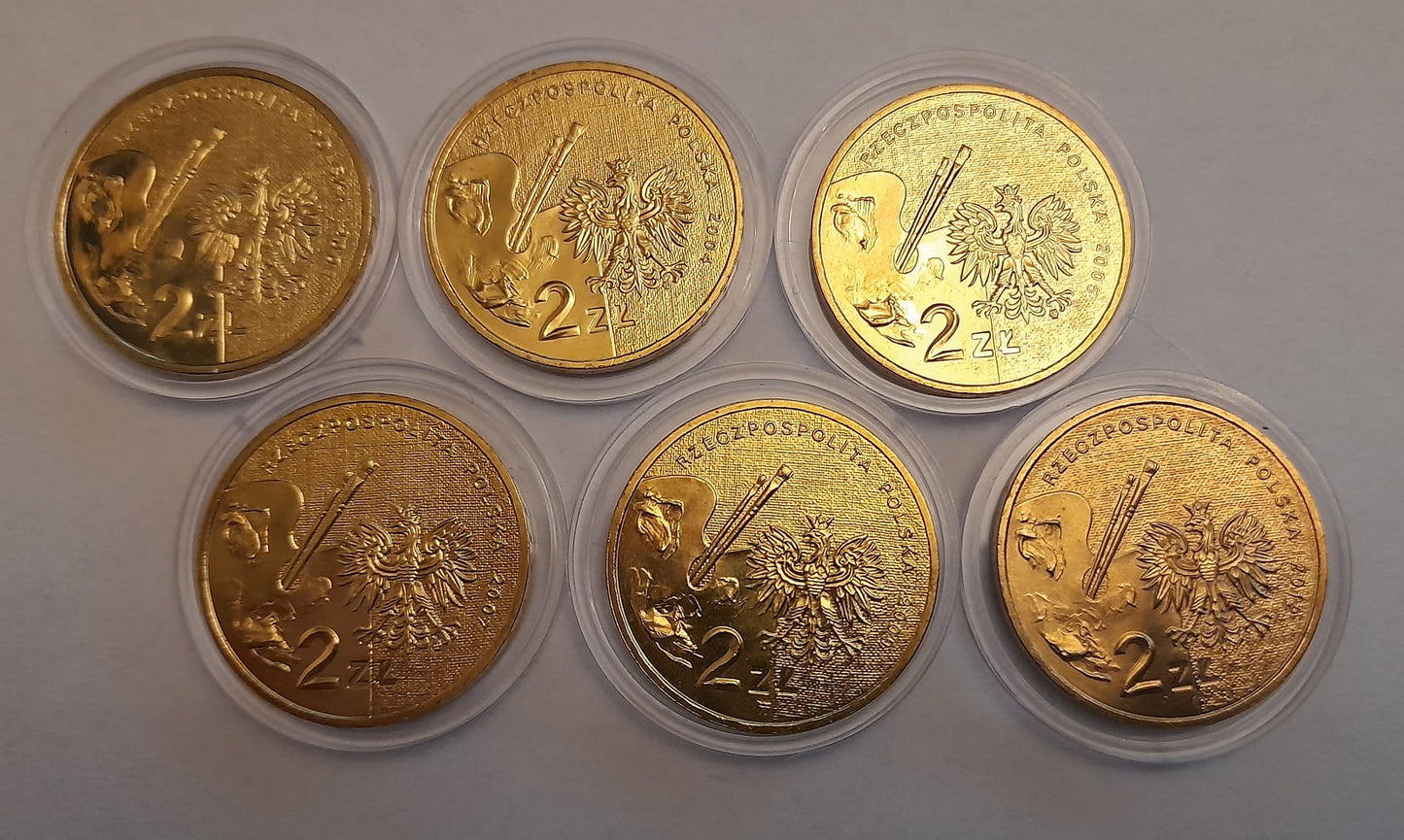 Zestaw 2 zł GN Polscy malarze XIX/XX w. nr. 1 6 szt